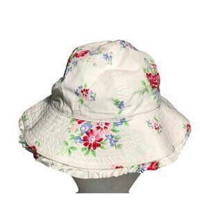 Baby Gap Floral Sun Hat 12-18 Months White With Red & Blue Flowers Cotton Blend